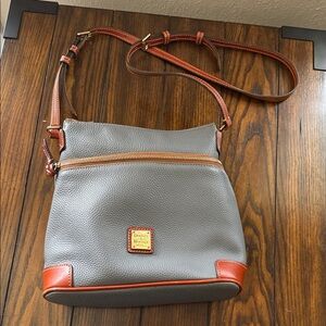 Dooney & Bourke Gray Crossbody Bag with Brown Trim